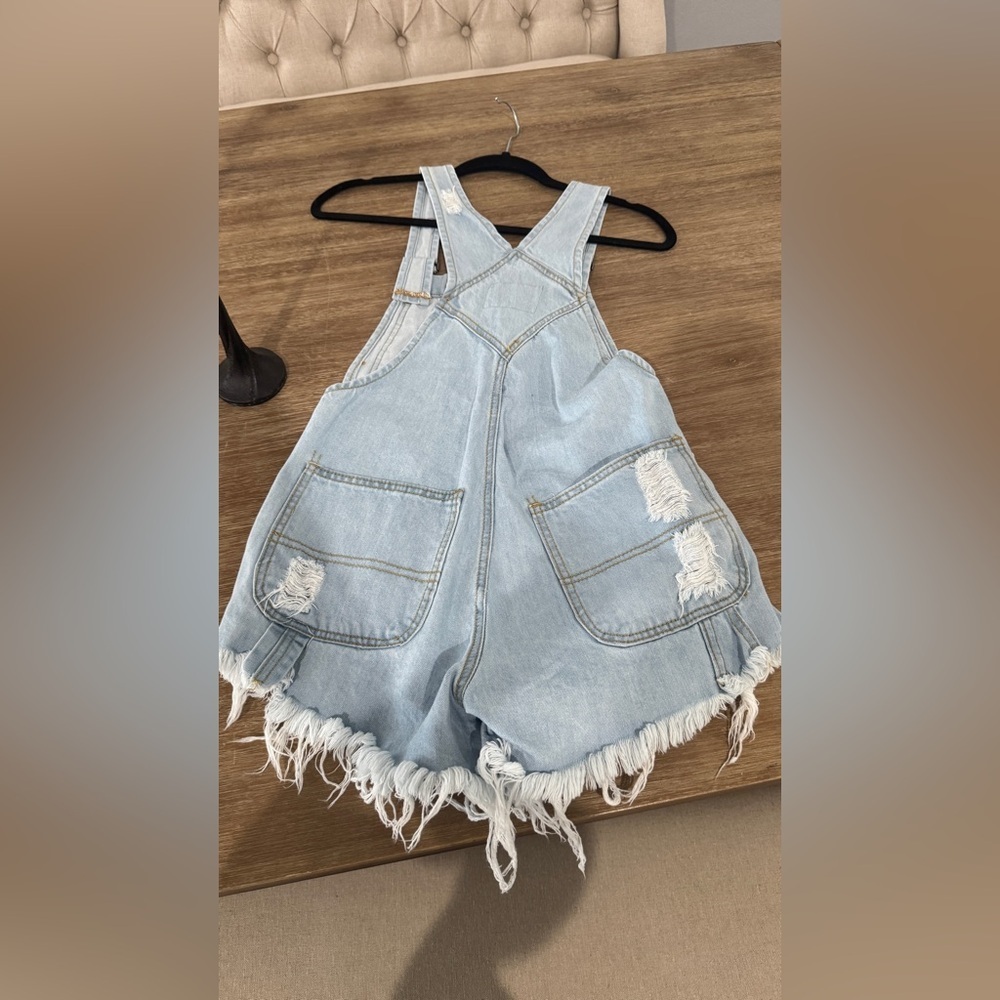 Carmar Distressed Light Blue Short Overalls. Size xs. Coastal Cowgirl - Picture 2 of 3